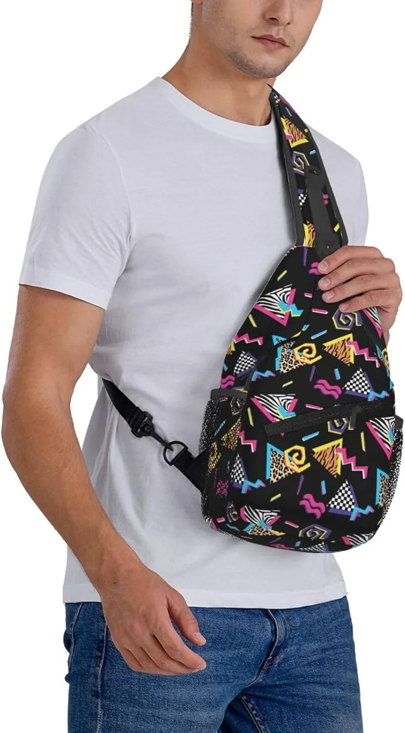 Fashion Retro 80s 90s Sling Bags Adjustable Chest Bag Daypack Crossbody Backpack for Travel Sport Running Hiking