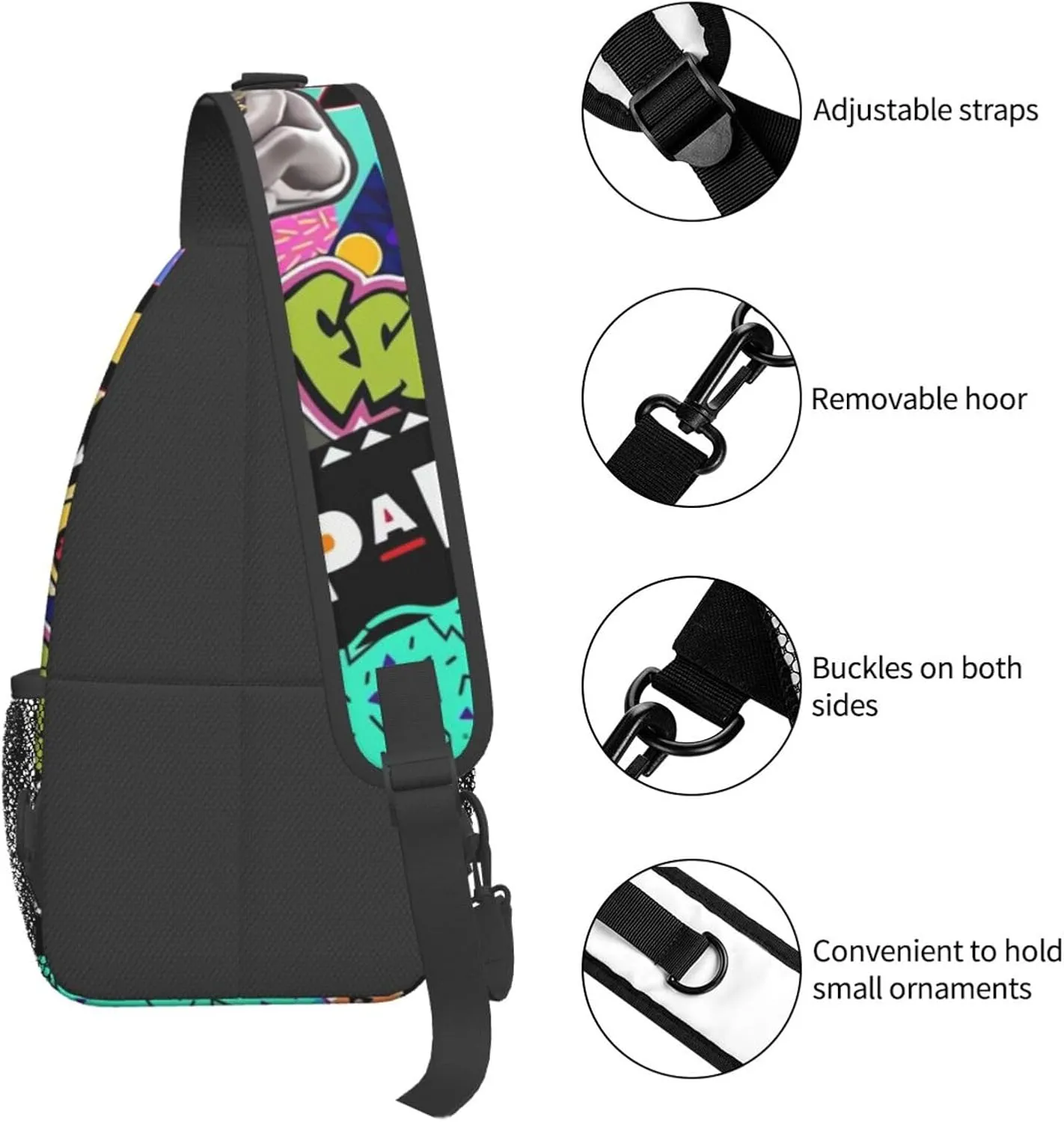 Fashion Retro 80s 90s Sling Bags Adjustable Chest Bag Daypack Crossbody Backpack for Travel Sport Running Hiking