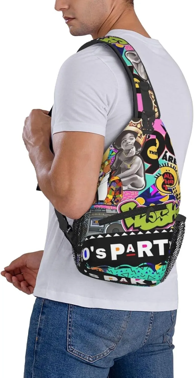 Fashion Retro 80s 90s Sling Bags Adjustable Chest Bag Daypack Crossbody Backpack for Travel Sport Running Hiking