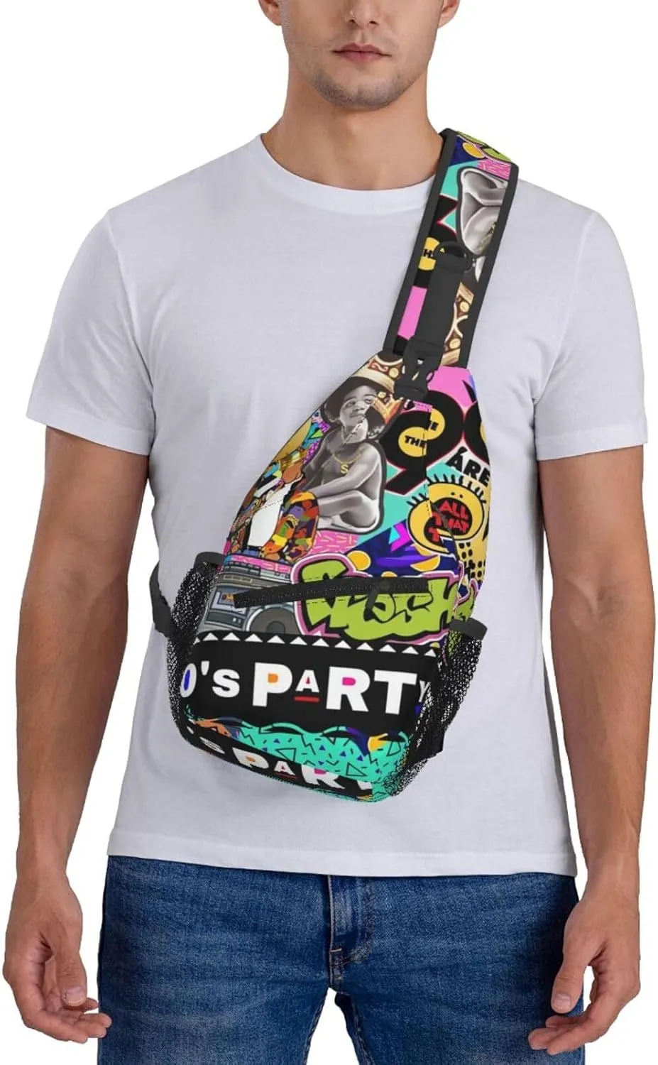 Fashion Retro 80s 90s Sling Bags Adjustable Chest Bag Daypack Crossbody Backpack for Travel Sport Running Hiking