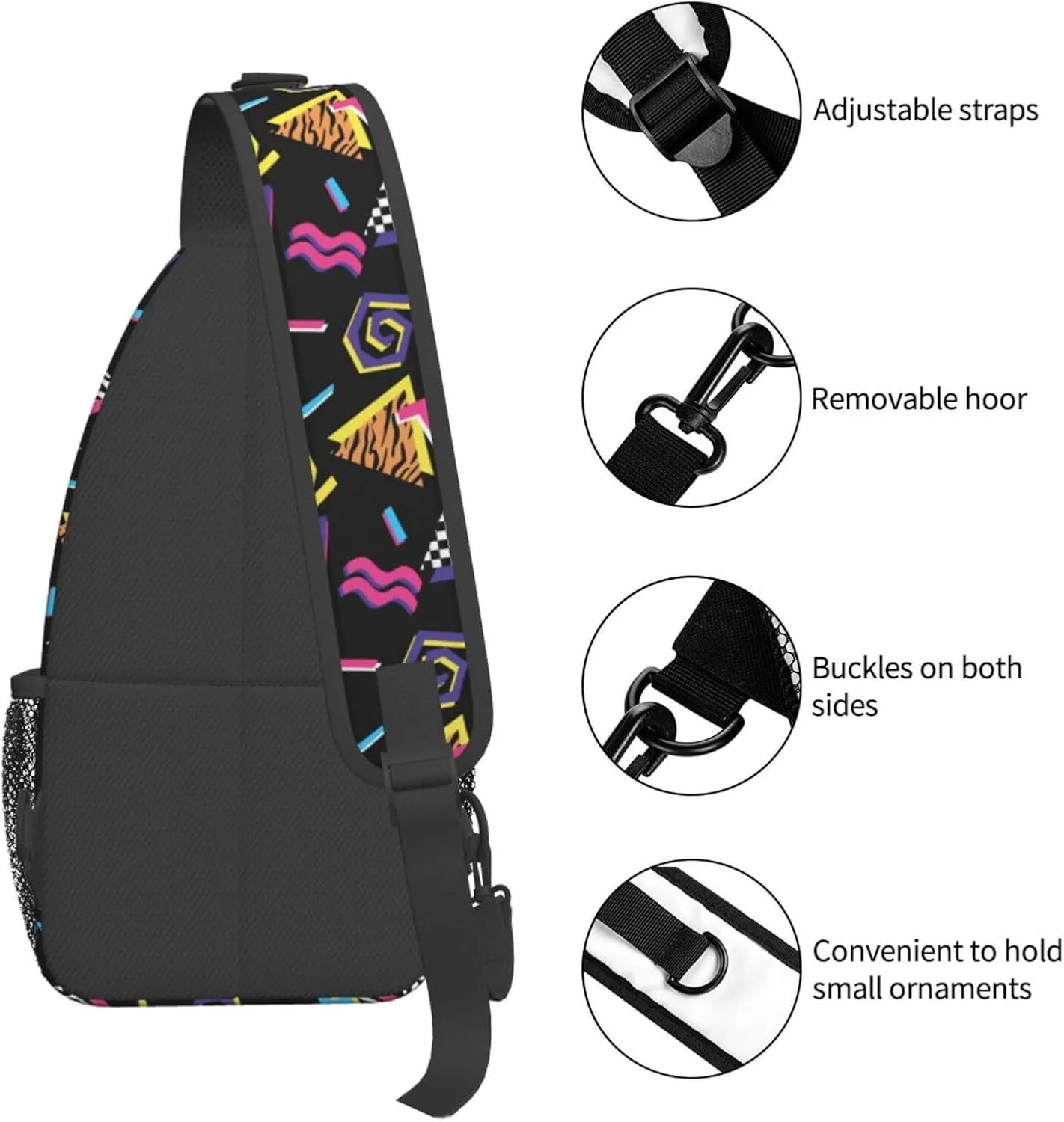 Fashion Retro 80s 90s Sling Bags Adjustable Chest Bag Daypack Crossbody Backpack for Travel Sport Running Hiking