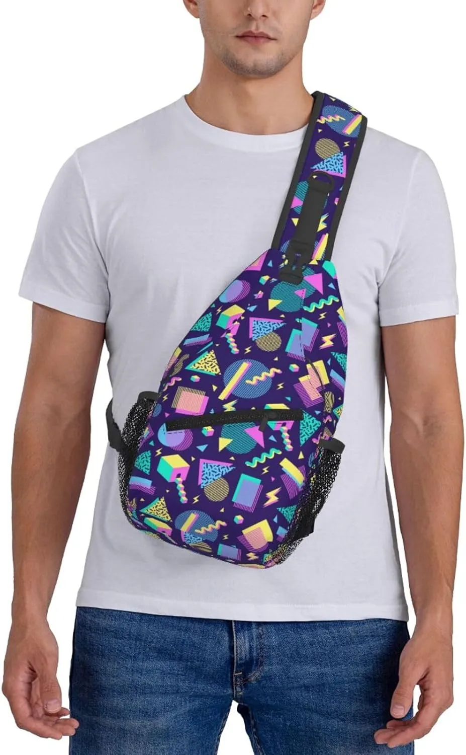 Fashion Retro 80s 90s Sling Bags Adjustable Chest Bag Daypack Crossbody Backpack for Travel Sport Running Hiking
