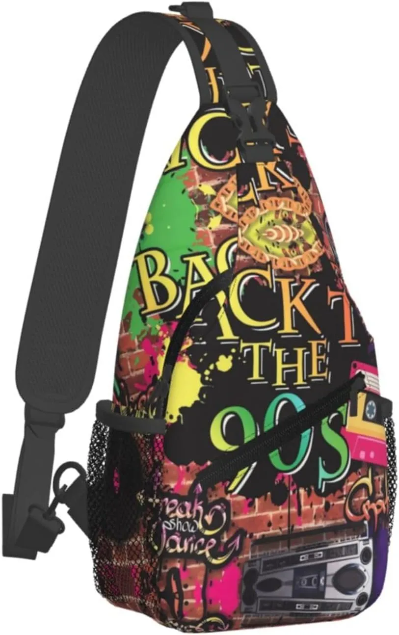 Fashion Retro 80s 90s Sling Bags Adjustable Chest Bag Daypack Crossbody Backpack for Travel Sport Running Hiking