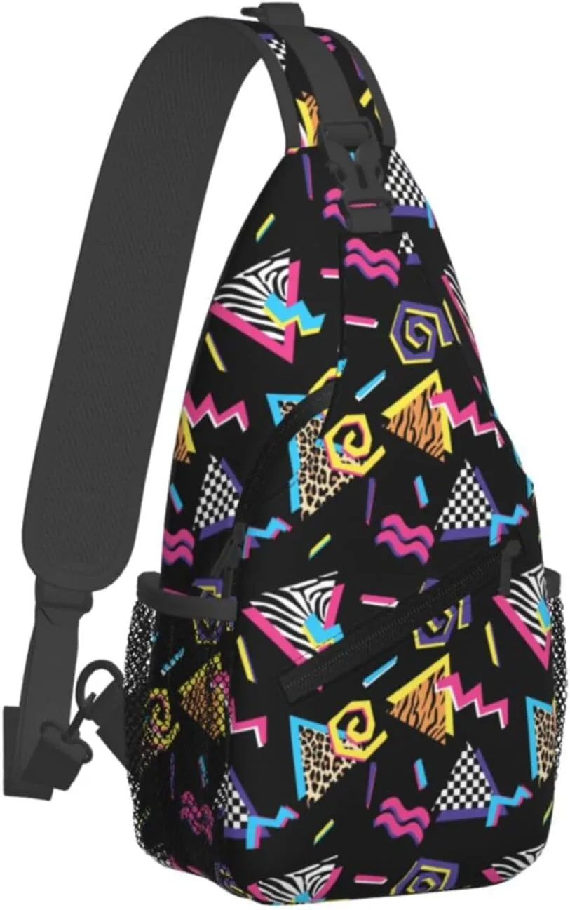 Fashion Retro 80s 90s Sling Bags Adjustable Chest Bag Daypack Crossbody Backpack for Travel Sport Running Hiking