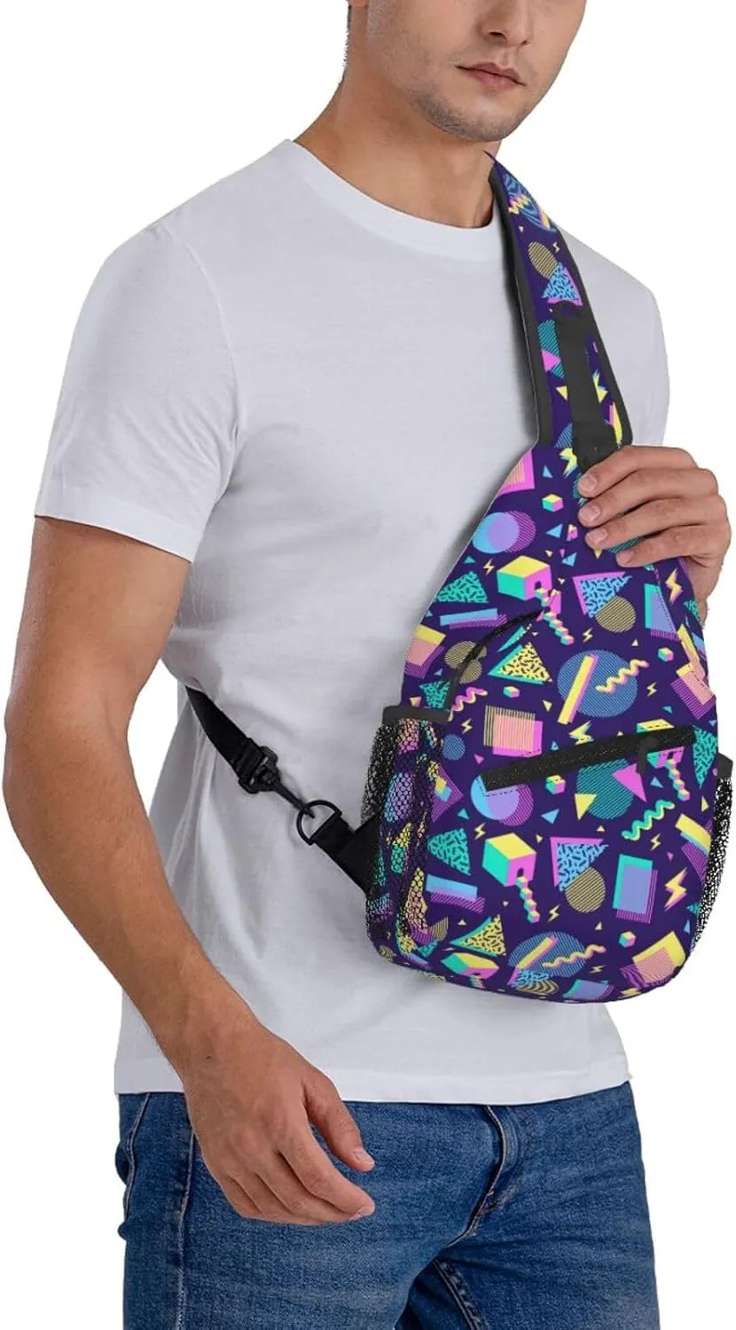 Fashion Retro 80s 90s Sling Bags Adjustable Chest Bag Daypack Crossbody Backpack for Travel Sport Running Hiking