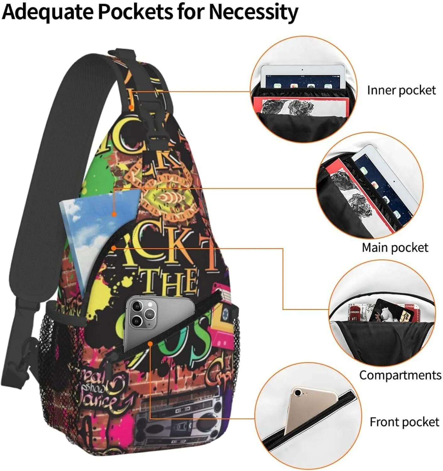 Fashion Retro 80s 90s Sling Bags Adjustable Chest Bag Daypack Crossbody Backpack for Travel Sport Running Hiking