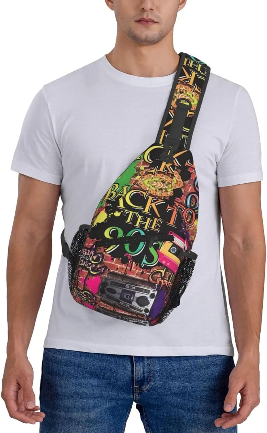 Fashion Retro 80s 90s Sling Bags Adjustable Chest Bag Daypack Crossbody Backpack for Travel Sport Running Hiking