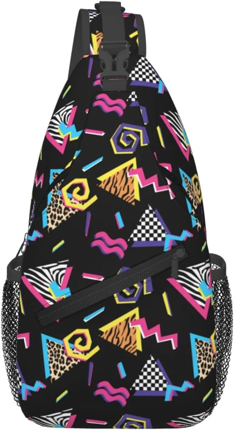 Fashion Retro 80s 90s Sling Bags Adjustable Chest Bag Daypack Crossbody Backpack for Travel Sport Running Hiking