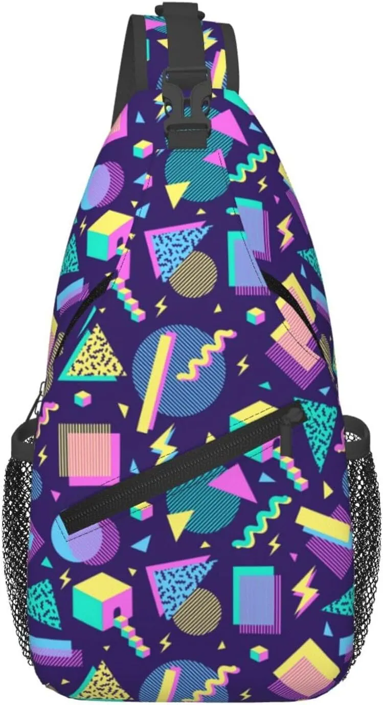 Fashion Retro 80s 90s Sling Bags Adjustable Chest Bag Daypack Crossbody Backpack for Travel Sport Running Hiking