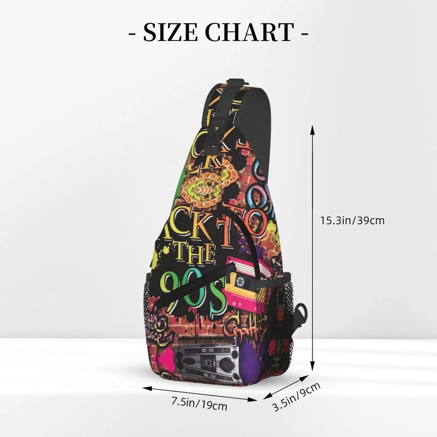 Fashion Retro 80s 90s Sling Bags Adjustable Chest Bag Daypack Crossbody Backpack for Travel Sport Running Hiking