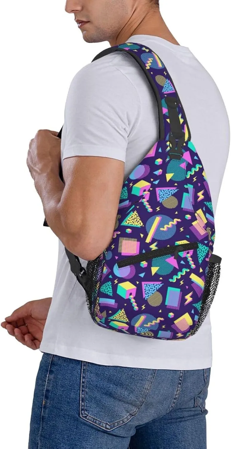 Fashion Retro 80s 90s Sling Bags Adjustable Chest Bag Daypack Crossbody Backpack for Travel Sport Running Hiking