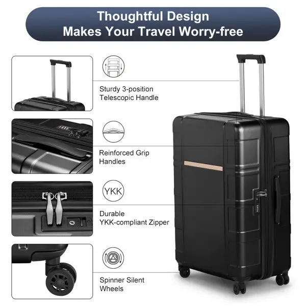 FCH 3-in-1 Set Double Wheel Silent Wheel With Wet & Dry Separation Compartment ABS, PC Trolley Case 20in 24in 28in ABS, PC Inner Aluminum Outer Iron Tie Rod Fabric - Black- FREE USA SHIPPING
