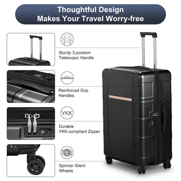 FCH 3-in-1 Set Double Wheel Silent Wheel With Wet & Dry Separation Compartment ABS, PC Trolley Case 20in 24in 28in ABS, PC Inner Aluminum Outer Iron Tie Rod Fabric - Black- FREE USA SHIPPING
