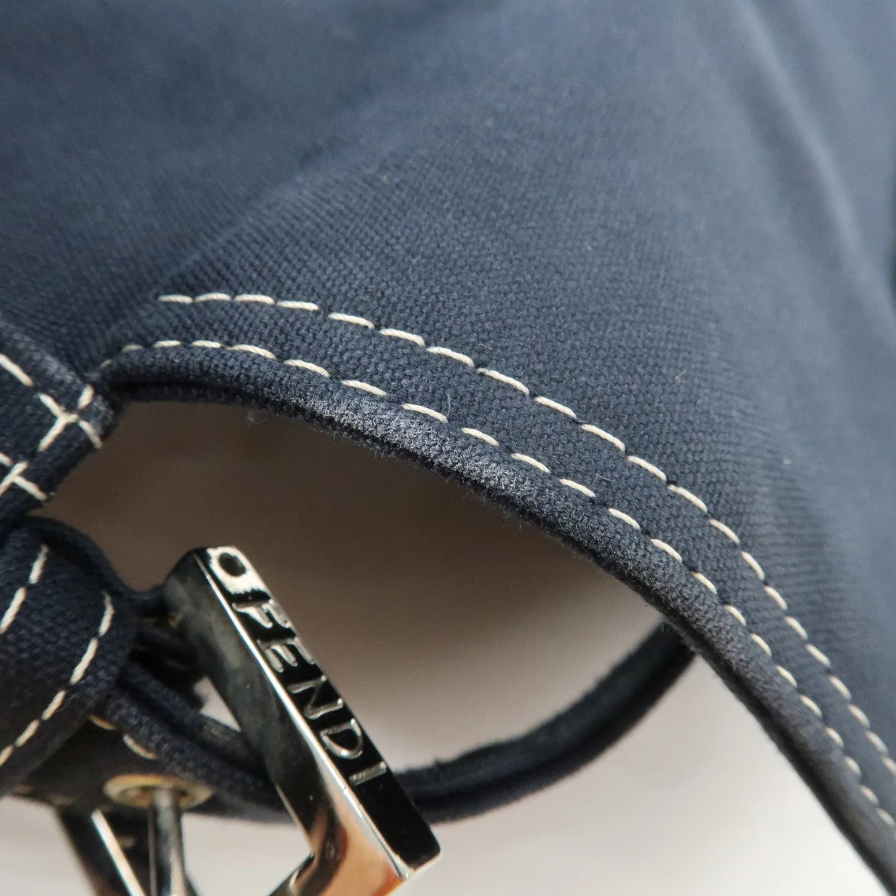 FENDI Logo Canvas Shoulder Bag Hand Bag Navy Used