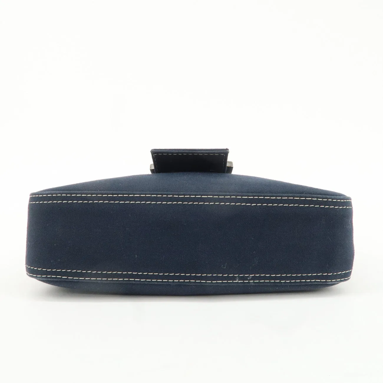 FENDI Logo Canvas Shoulder Bag Hand Bag Navy Used