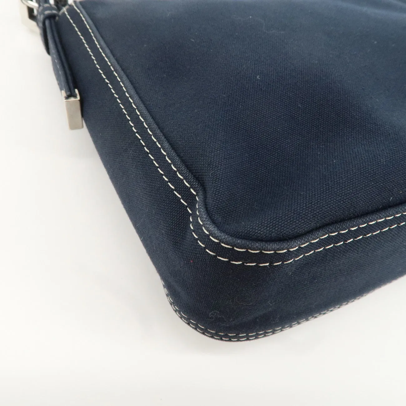 FENDI Logo Canvas Shoulder Bag Hand Bag Navy Used