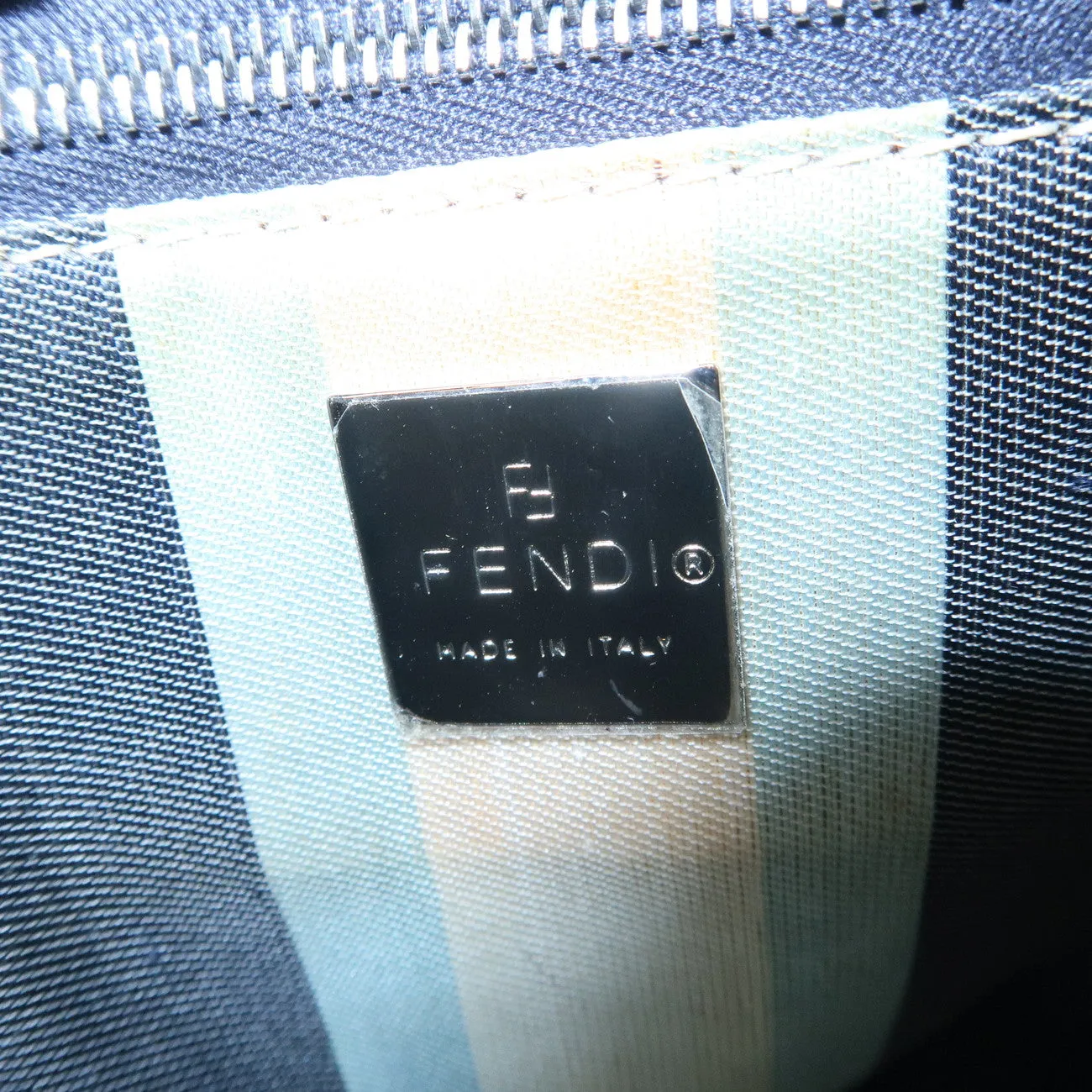 FENDI Logo Canvas Shoulder Bag Hand Bag Navy Used