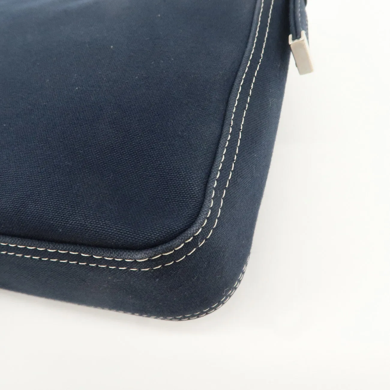 FENDI Logo Canvas Shoulder Bag Hand Bag Navy Used