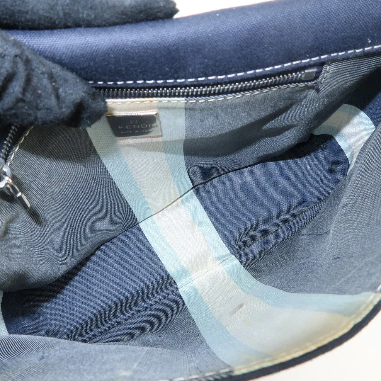 FENDI Logo Canvas Shoulder Bag Hand Bag Navy Used