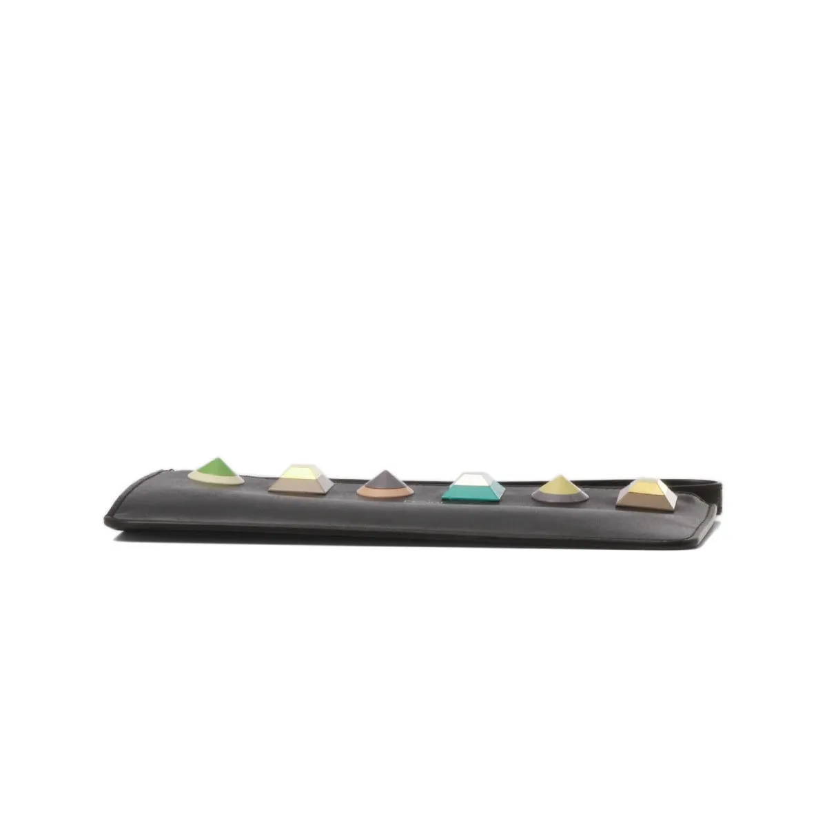 Fendi Rainbow Asphalt Gray Calf Leather Studs Wristlet Wallet 8M0341