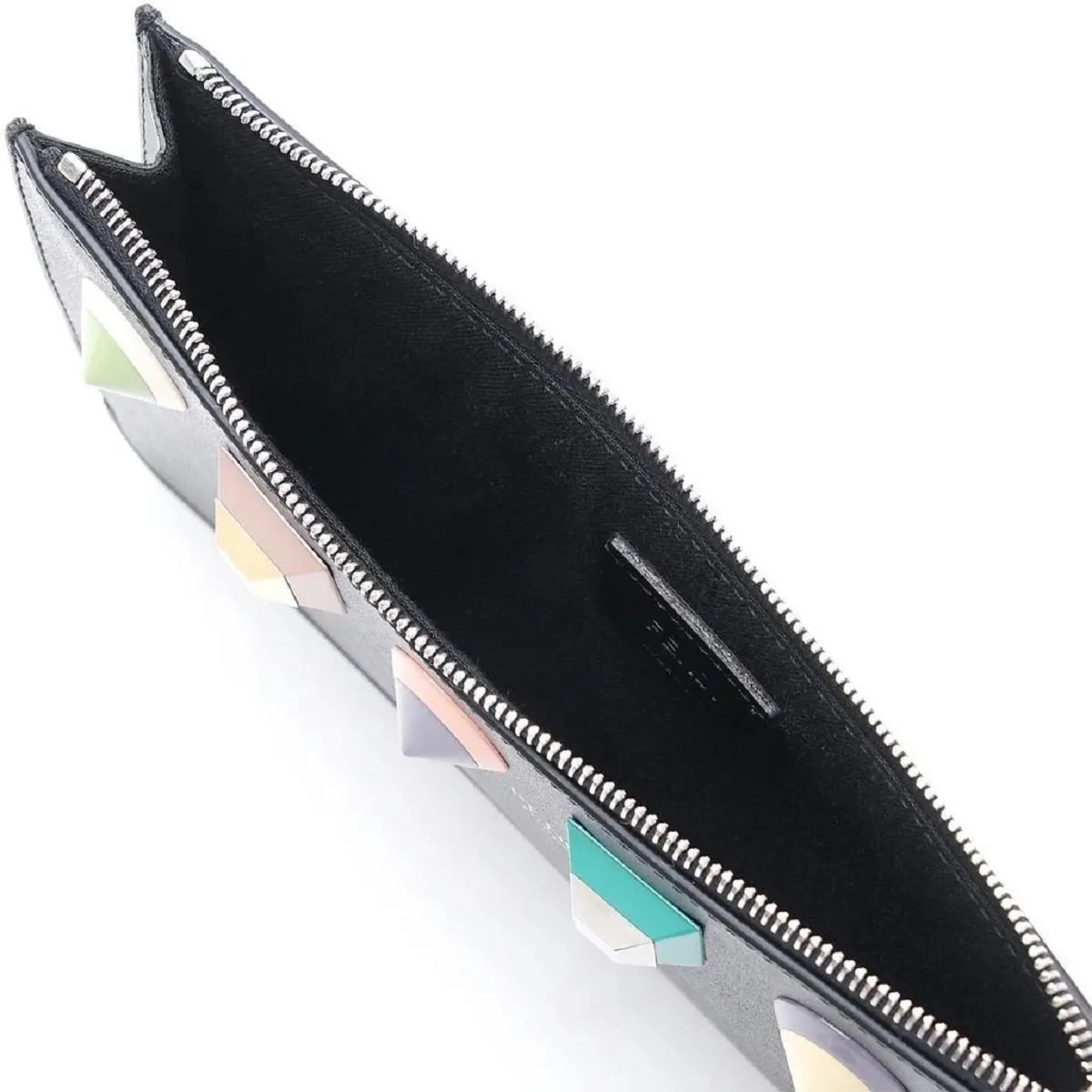 Fendi Rainbow Asphalt Gray Calf Leather Studs Wristlet Wallet 8M0341