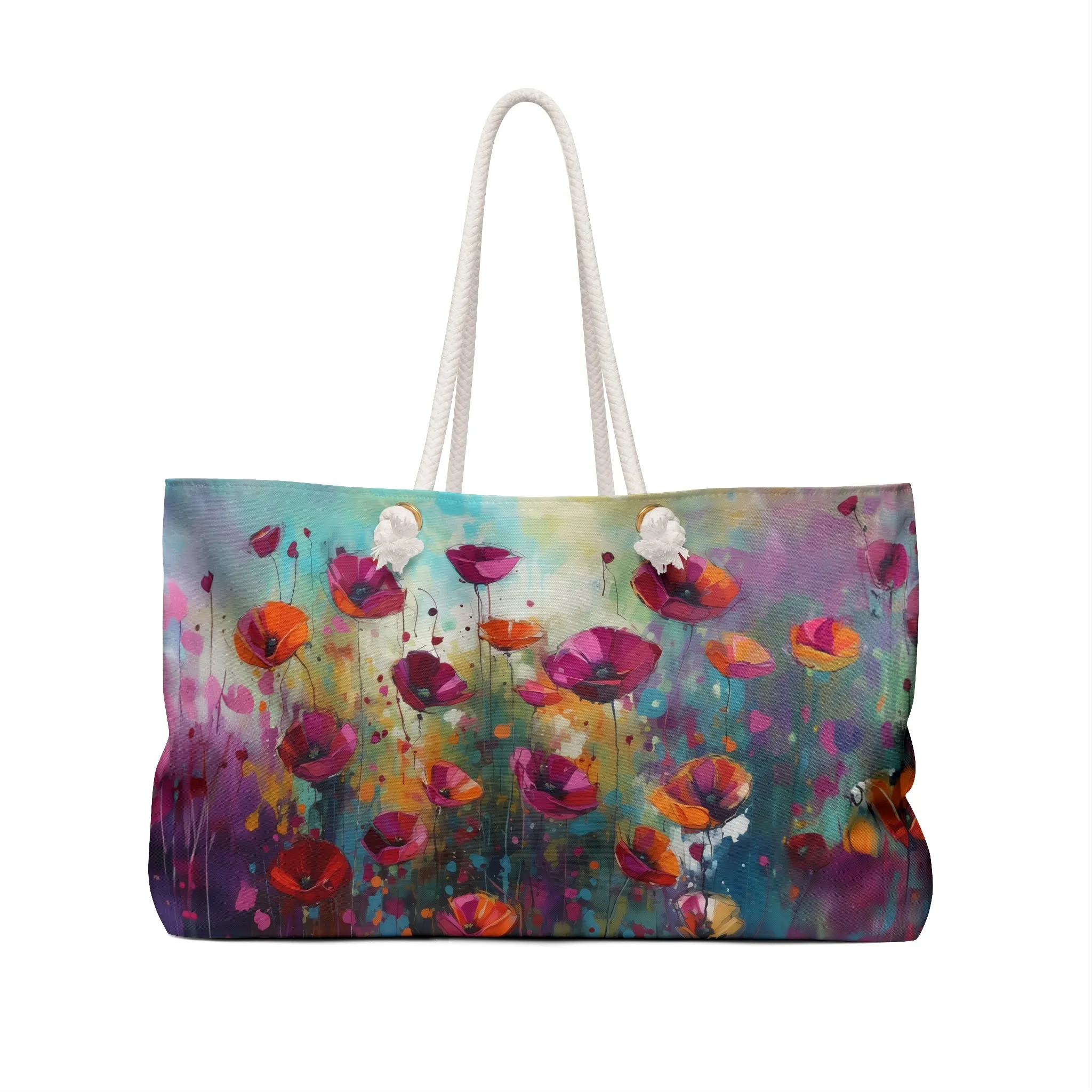 Field of Pink Wildflowers  - Weekender Oversized Canvas Tote Bag 24" × 13"