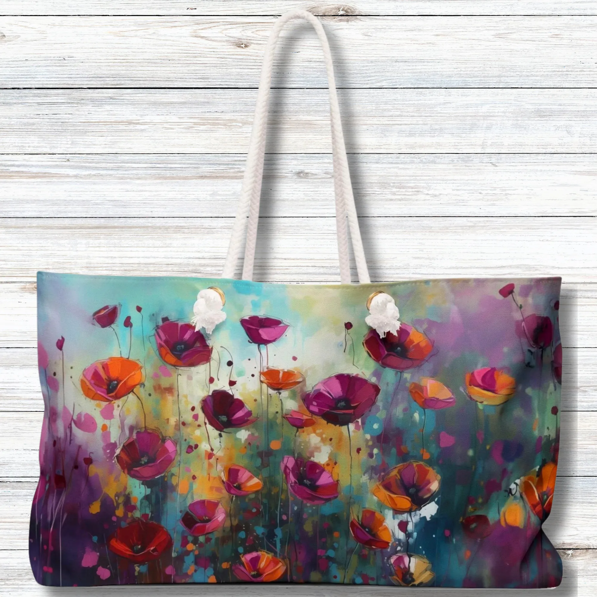Field of Pink Wildflowers  - Weekender Oversized Canvas Tote Bag 24" × 13"