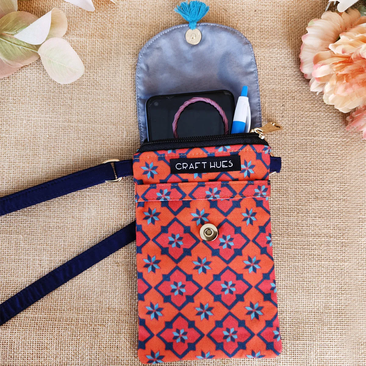 Flap Mobile Sling Bag- Peach Kites
