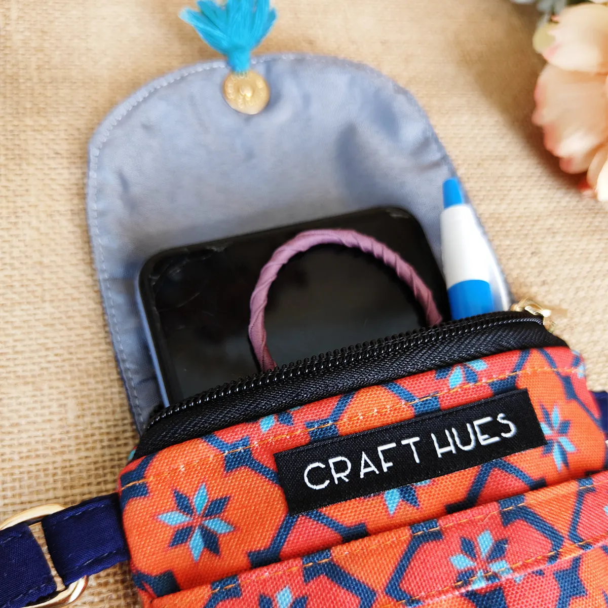 Flap Mobile Sling Bag- Peach Kites