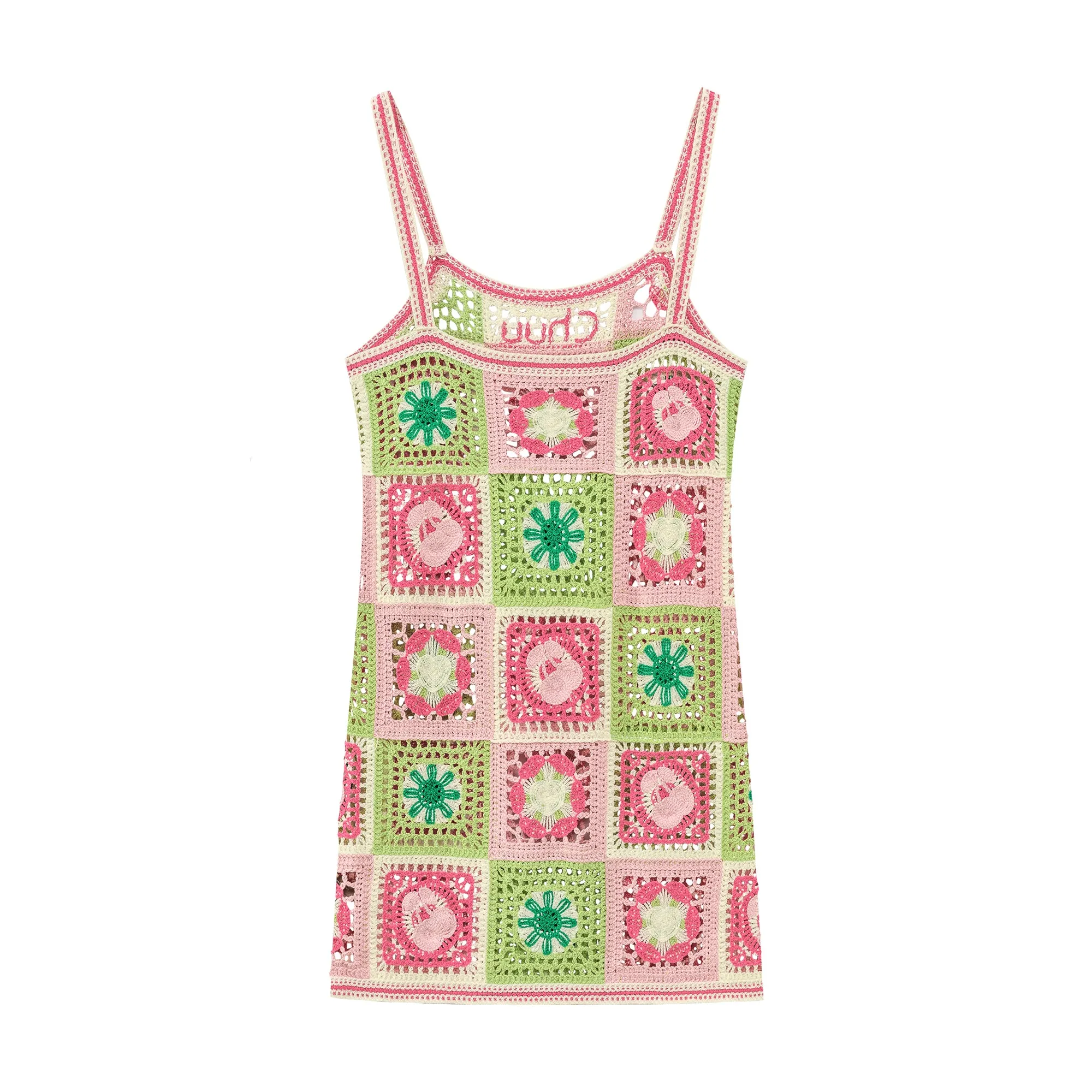 Flower Mosaic Crochet Mini Dress