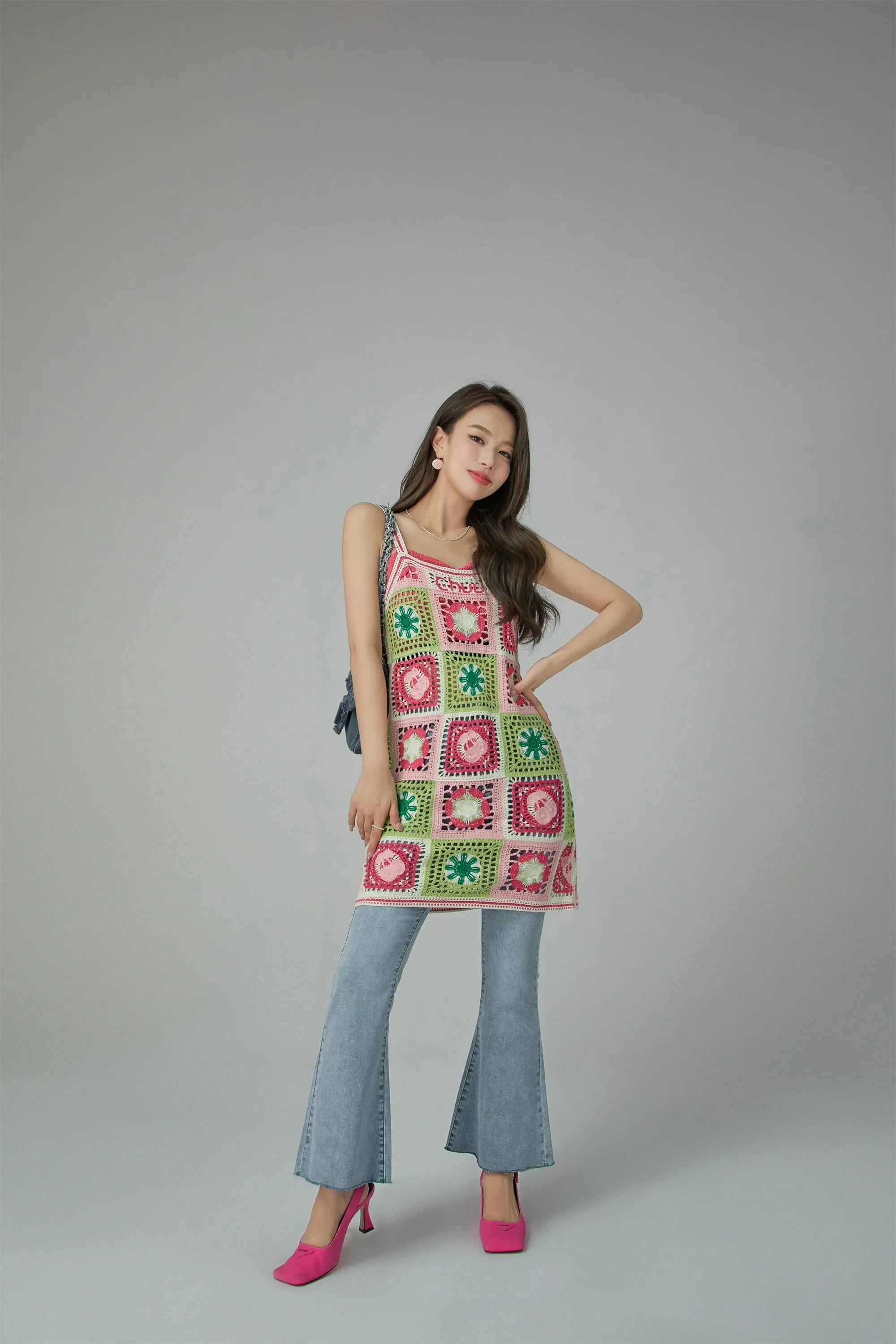 Flower Mosaic Crochet Mini Dress