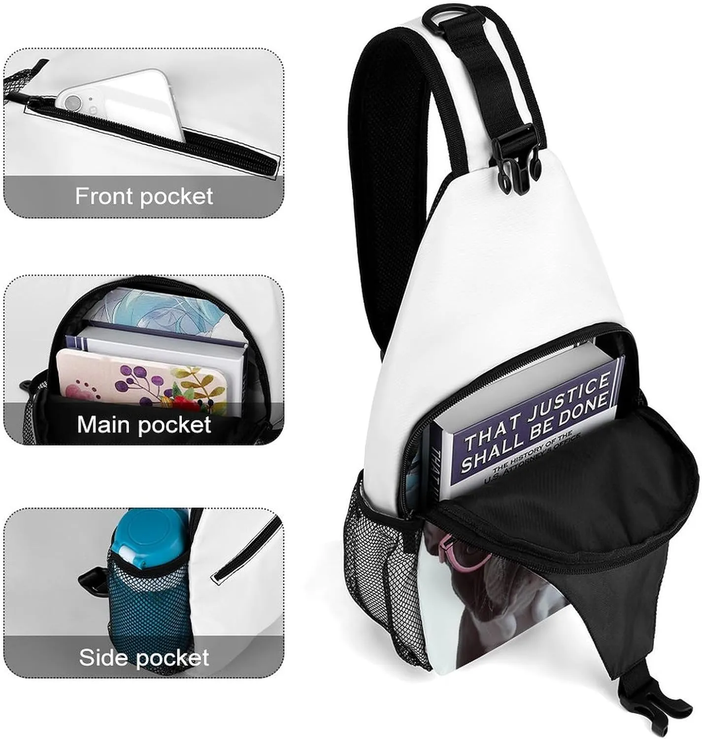 French Bulldog Glasses Sling Backpack Fashion Crossbody Sling Bag for Women Men Chest Bag for Travel Hiking, 38x20cm