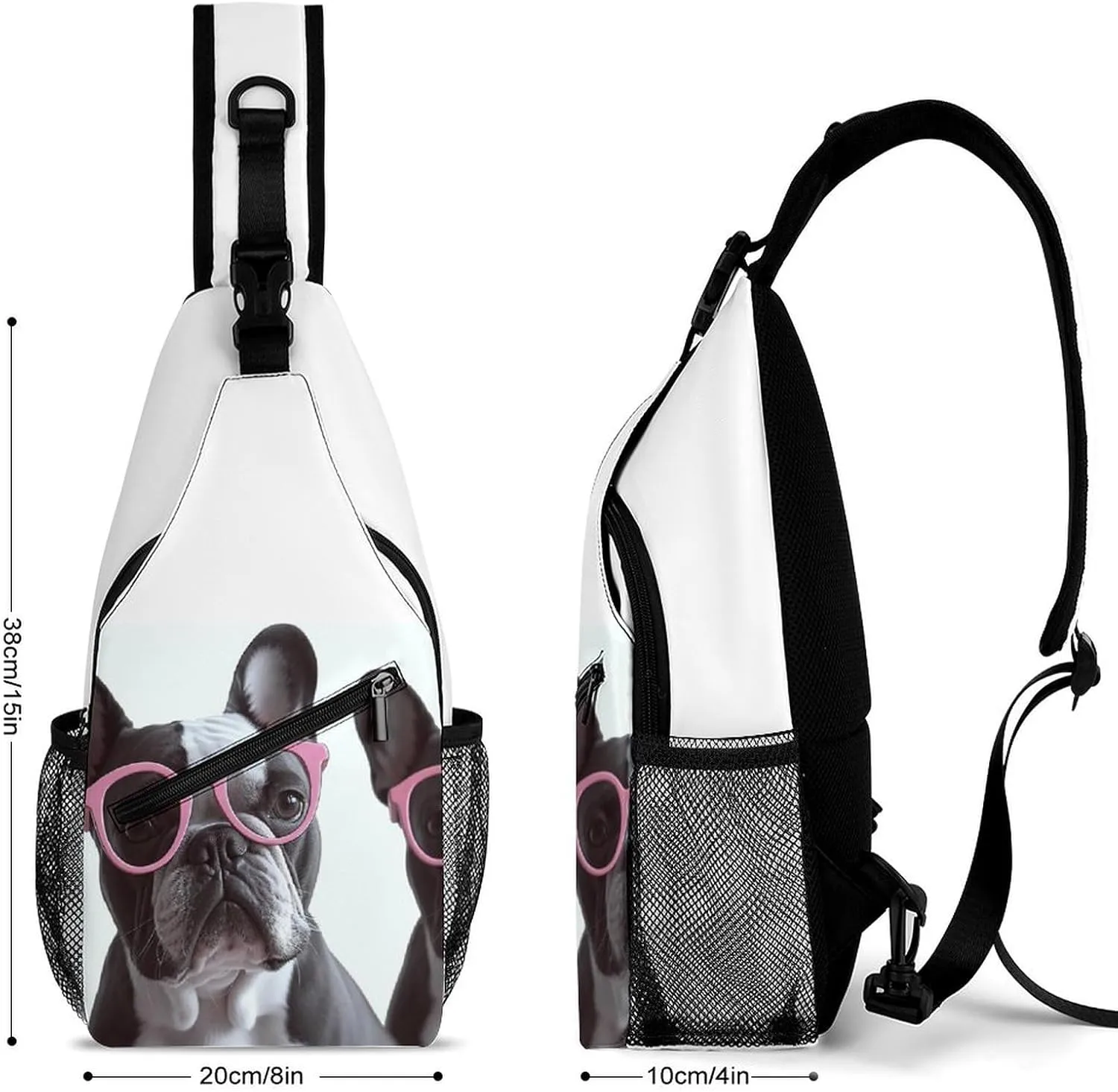 French Bulldog Glasses Sling Backpack Fashion Crossbody Sling Bag for Women Men Chest Bag for Travel Hiking, 38x20cm