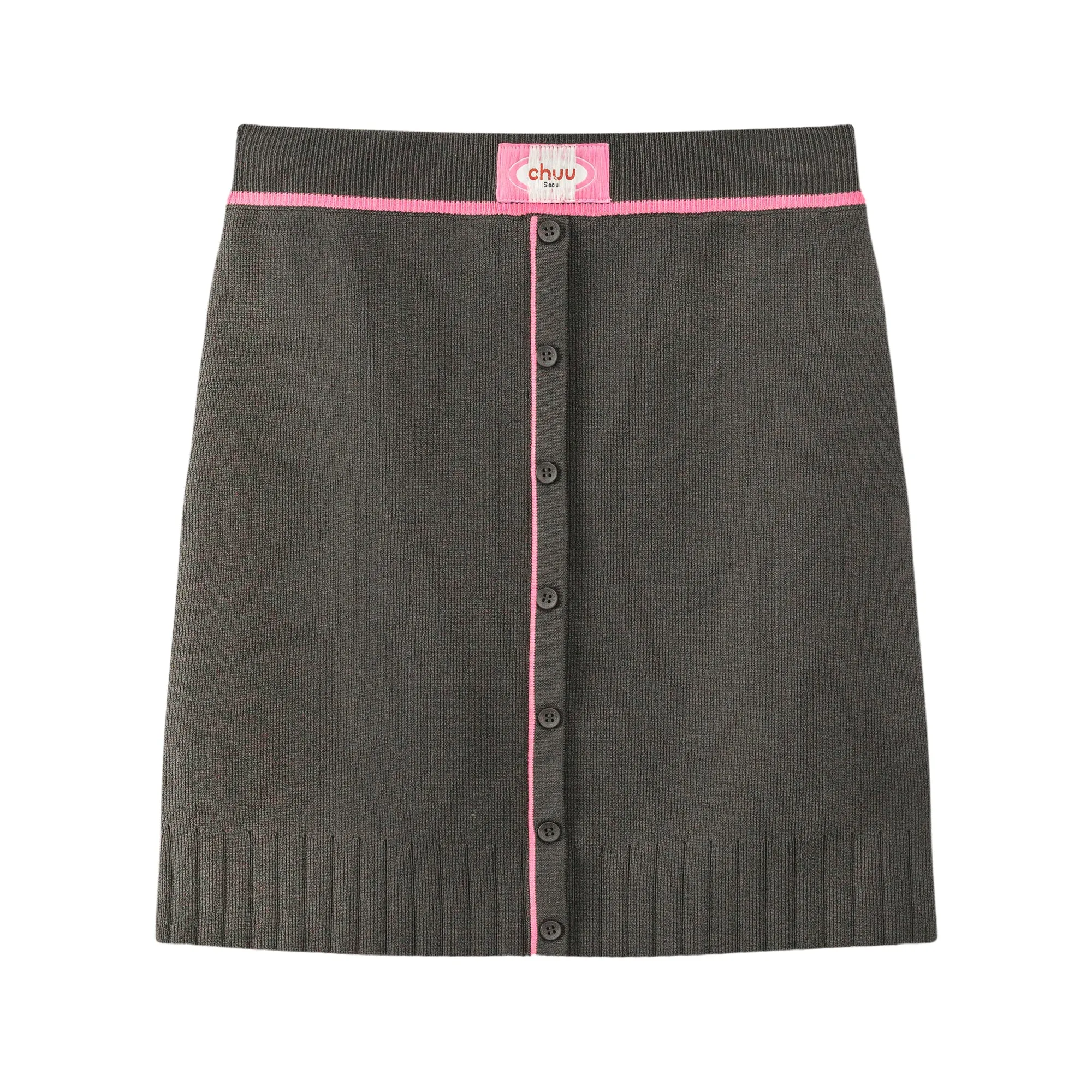 Front Buttons Ribbed Mini Skirt