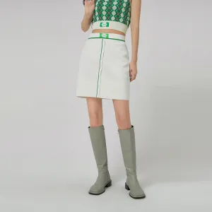 Front Buttons Ribbed Mini Skirt