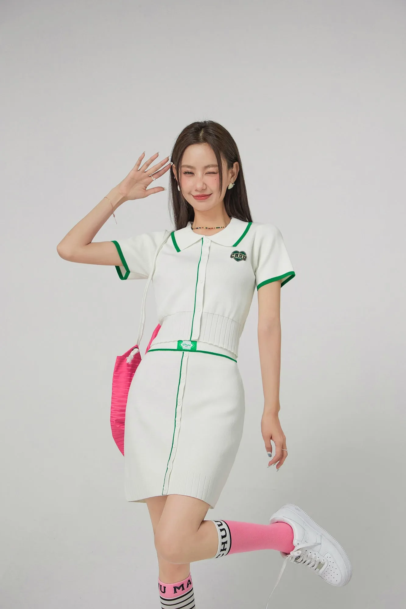 Front Buttons Ribbed Mini Skirt