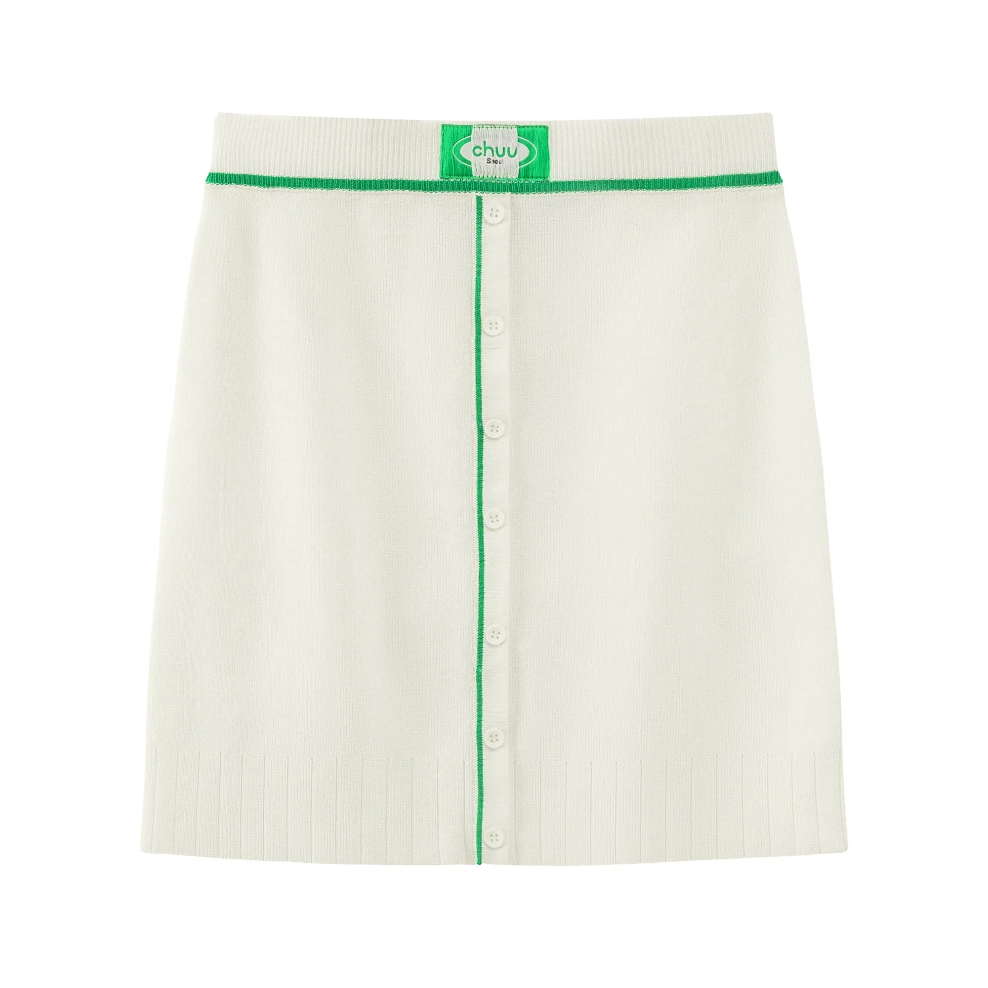 Front Buttons Ribbed Mini Skirt