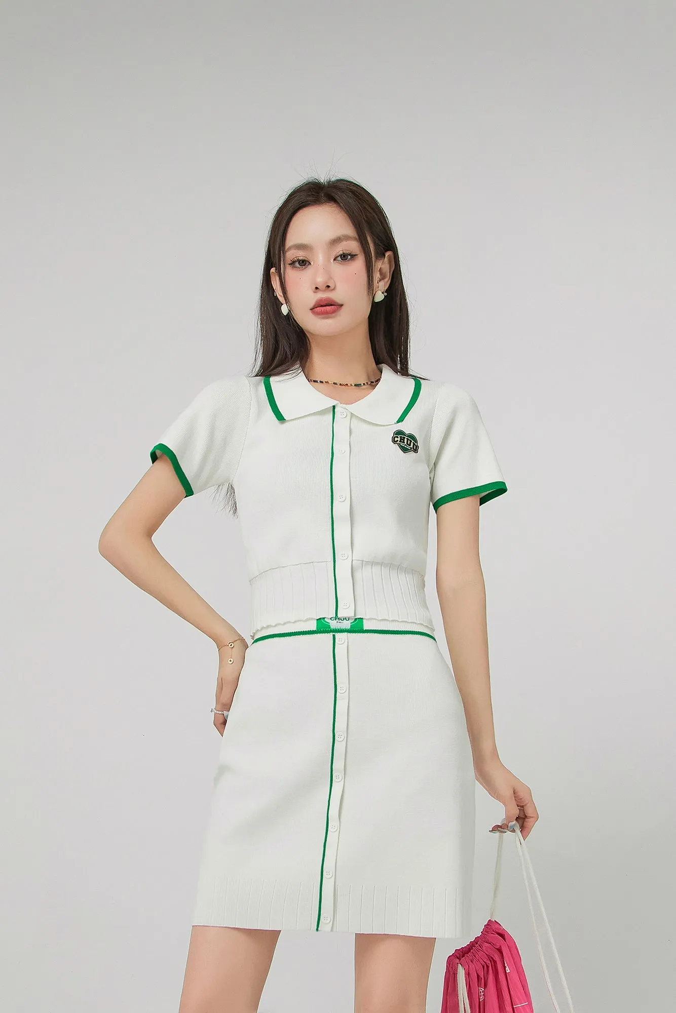 Front Buttons Ribbed Mini Skirt