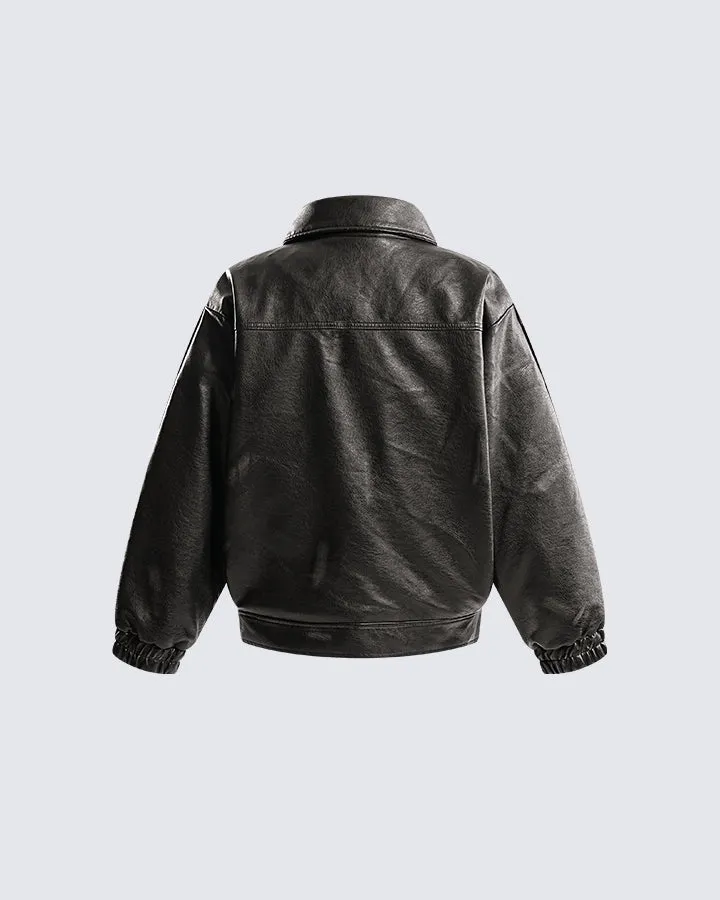 Functional Multi-Pocket PU Leather Jacket
