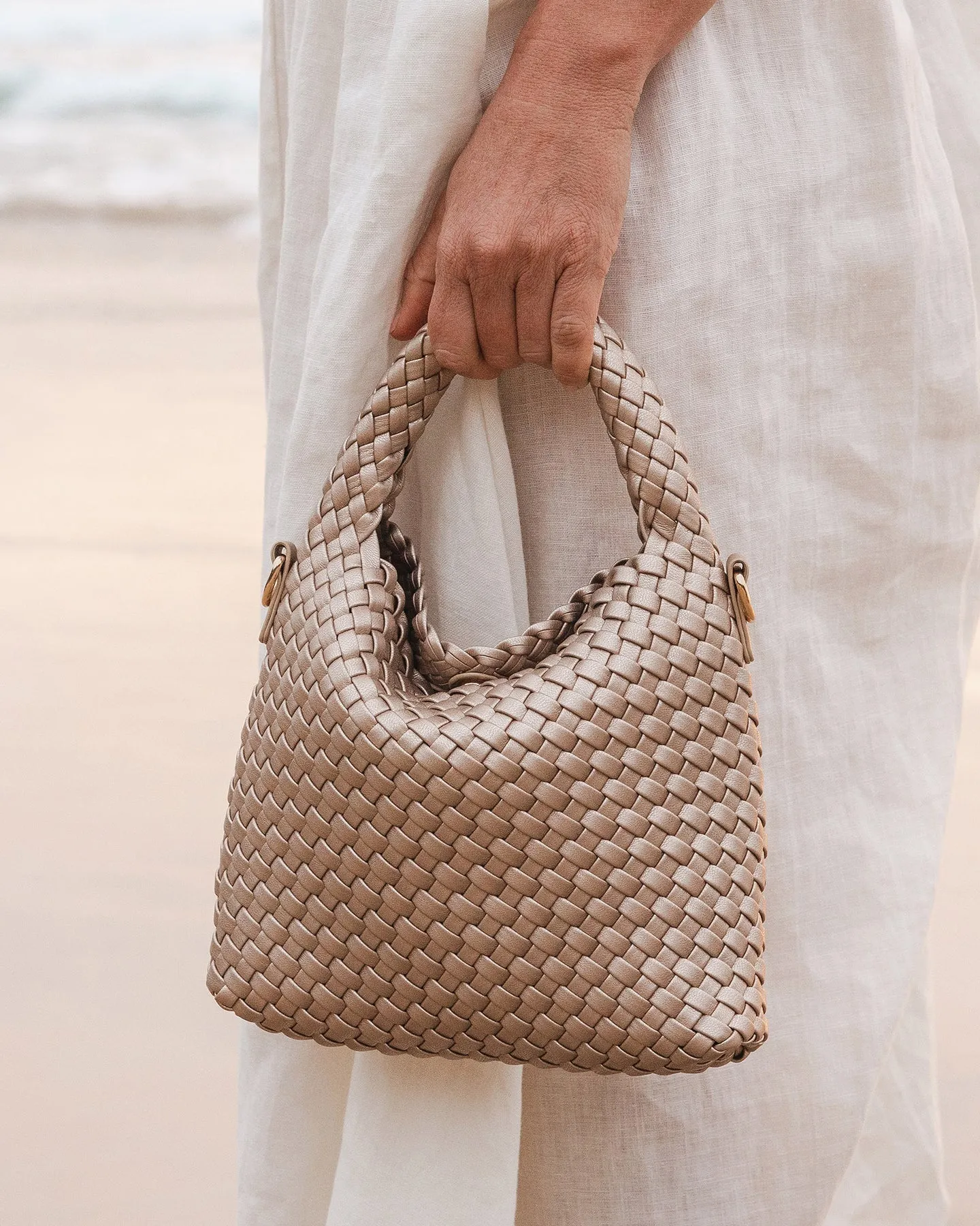 Gabby Mini Woven Bag - Pink Champagne, Silver, Apple Green