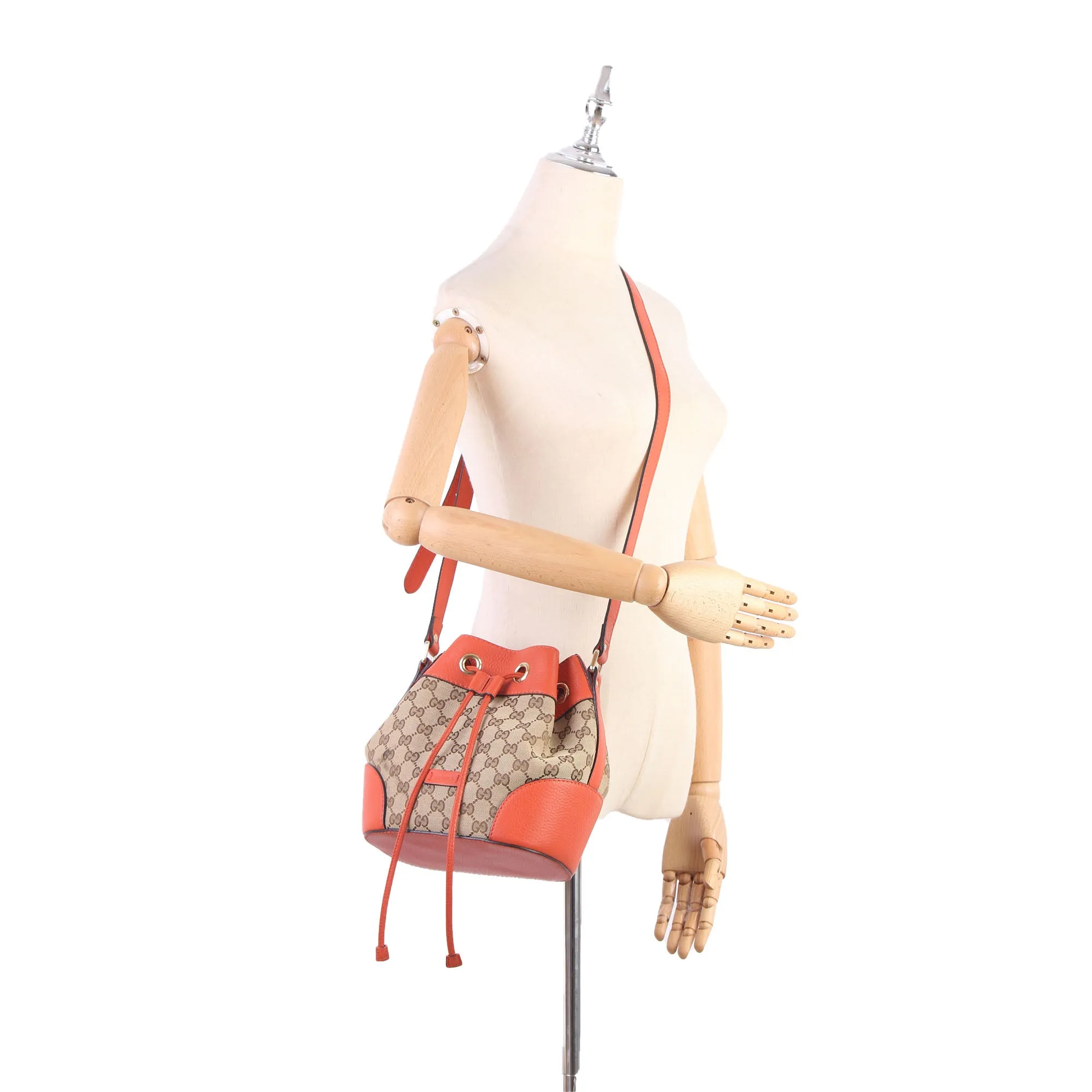 GG Canvas Drawstring Bucket Bag Brown