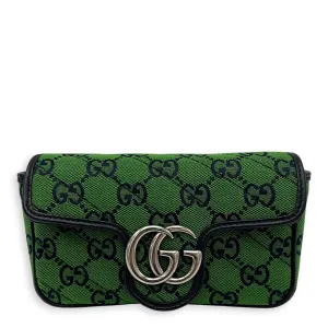 GG Marmont Super Mini Green Crossbody Bag in Canvas, Silver hardware