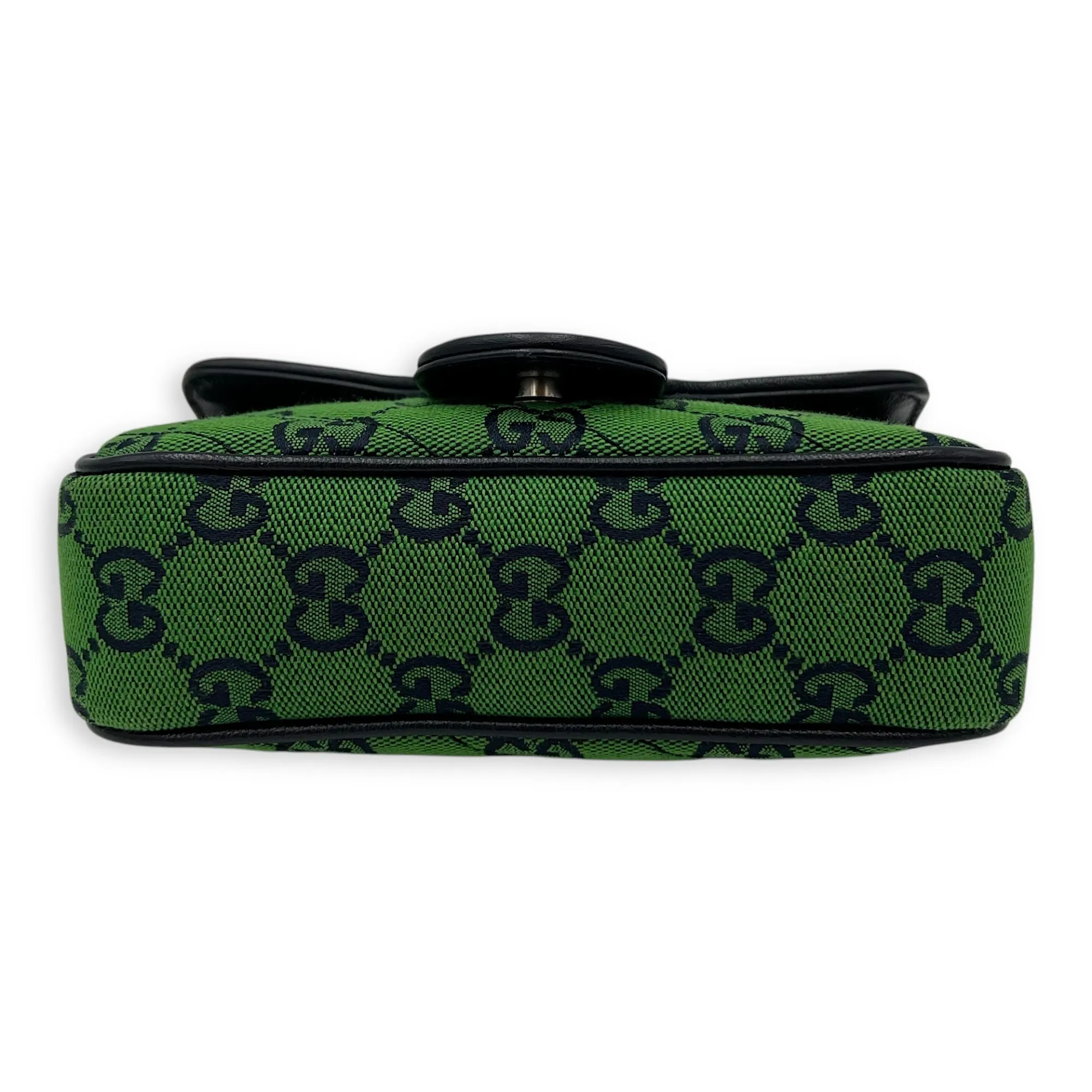 GG Marmont Super Mini Green Crossbody Bag in Canvas, Silver hardware