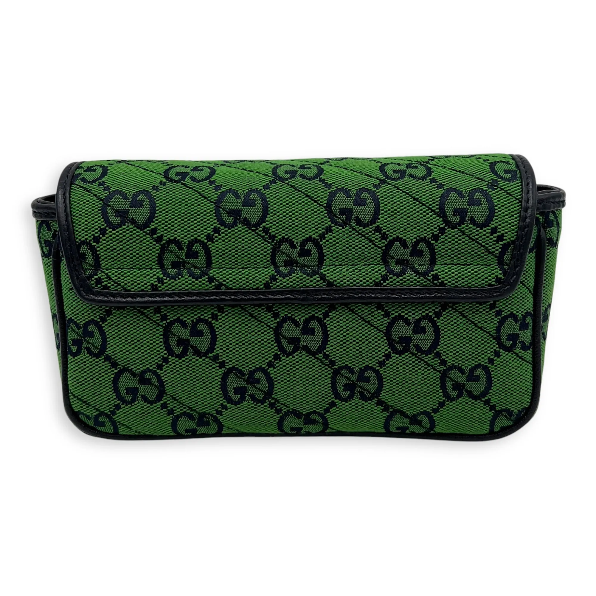 GG Marmont Super Mini Green Crossbody Bag in Canvas, Silver hardware