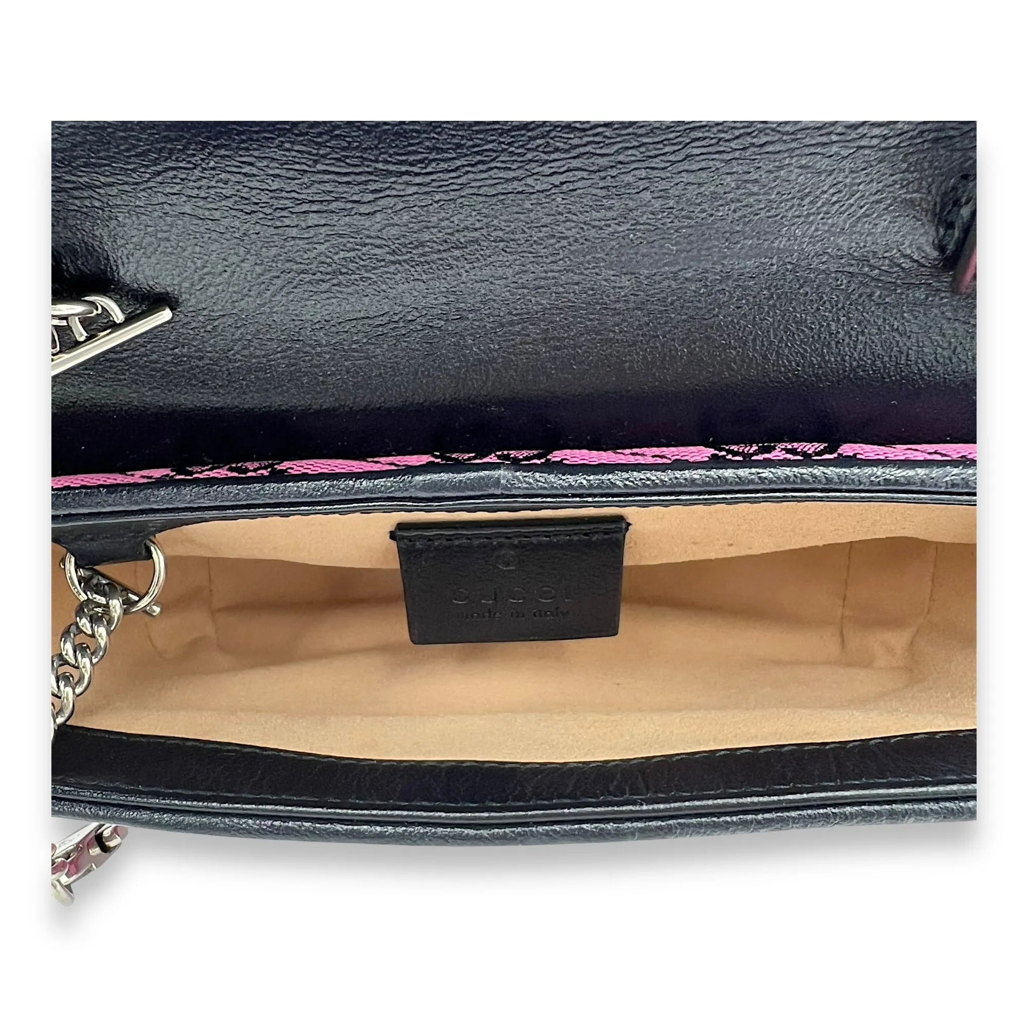 GG Marmont Super Mini Pink Crossbody Bag in Canvas, Silver hardware