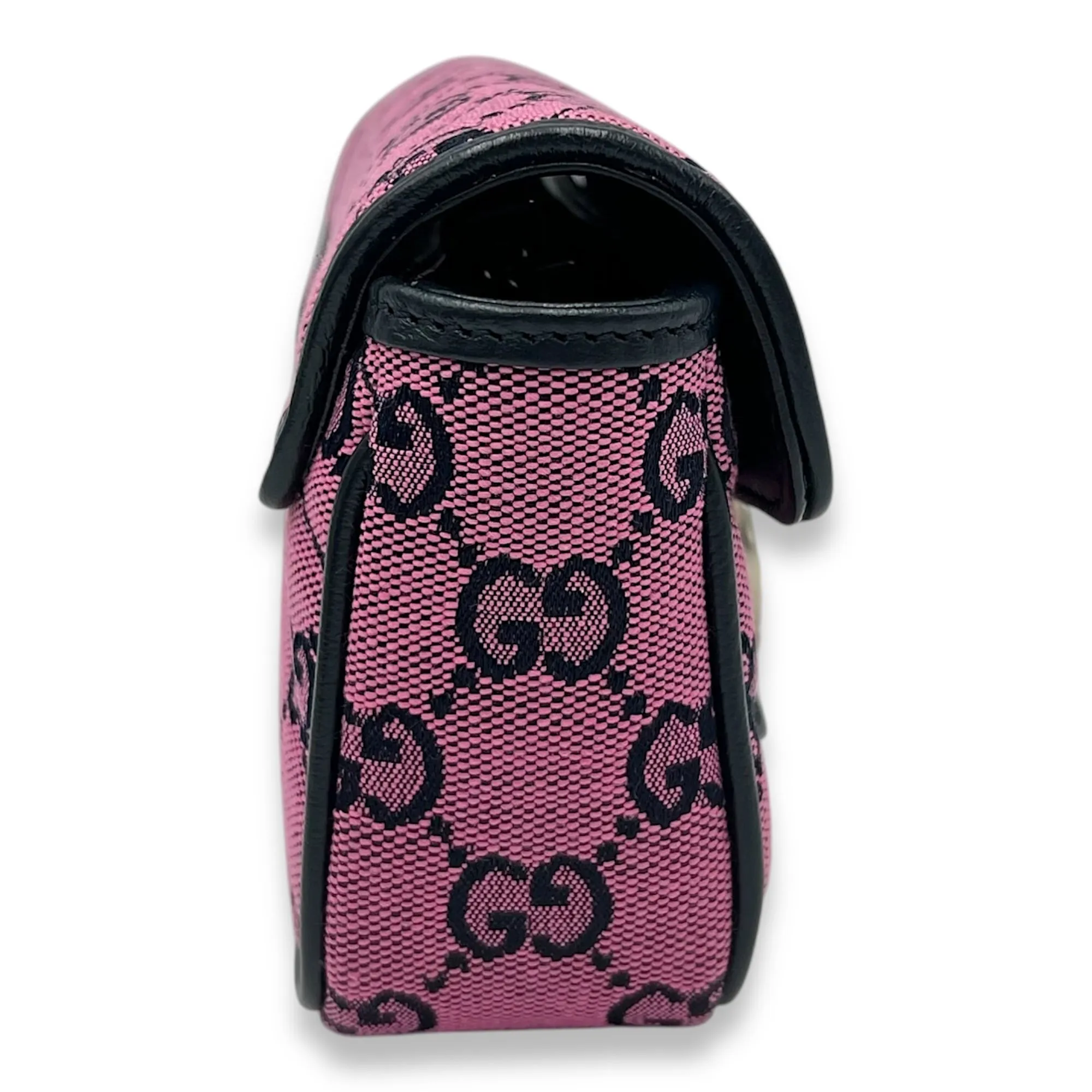 GG Marmont Super Mini Pink Crossbody Bag in Canvas, Silver hardware