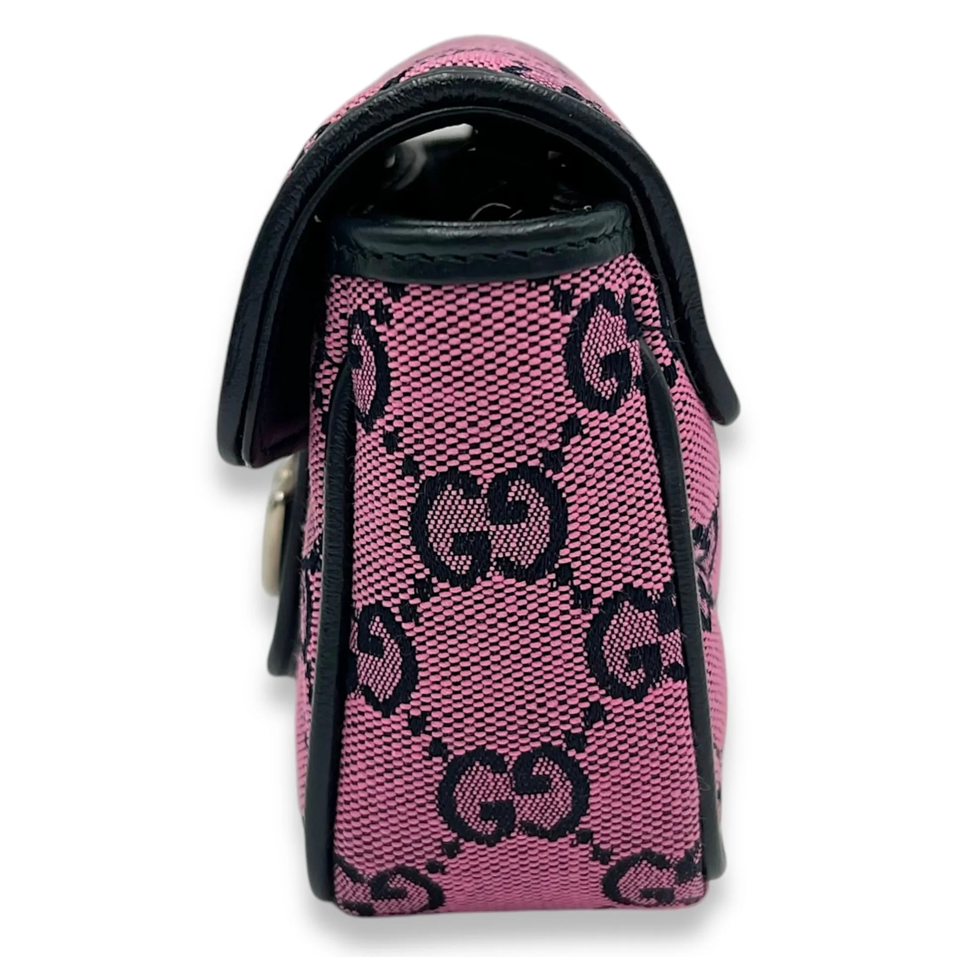 GG Marmont Super Mini Pink Crossbody Bag in Canvas, Silver hardware