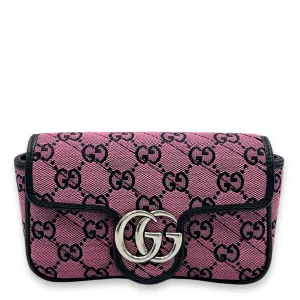 GG Marmont Super Mini Pink Crossbody Bag in Canvas, Silver hardware