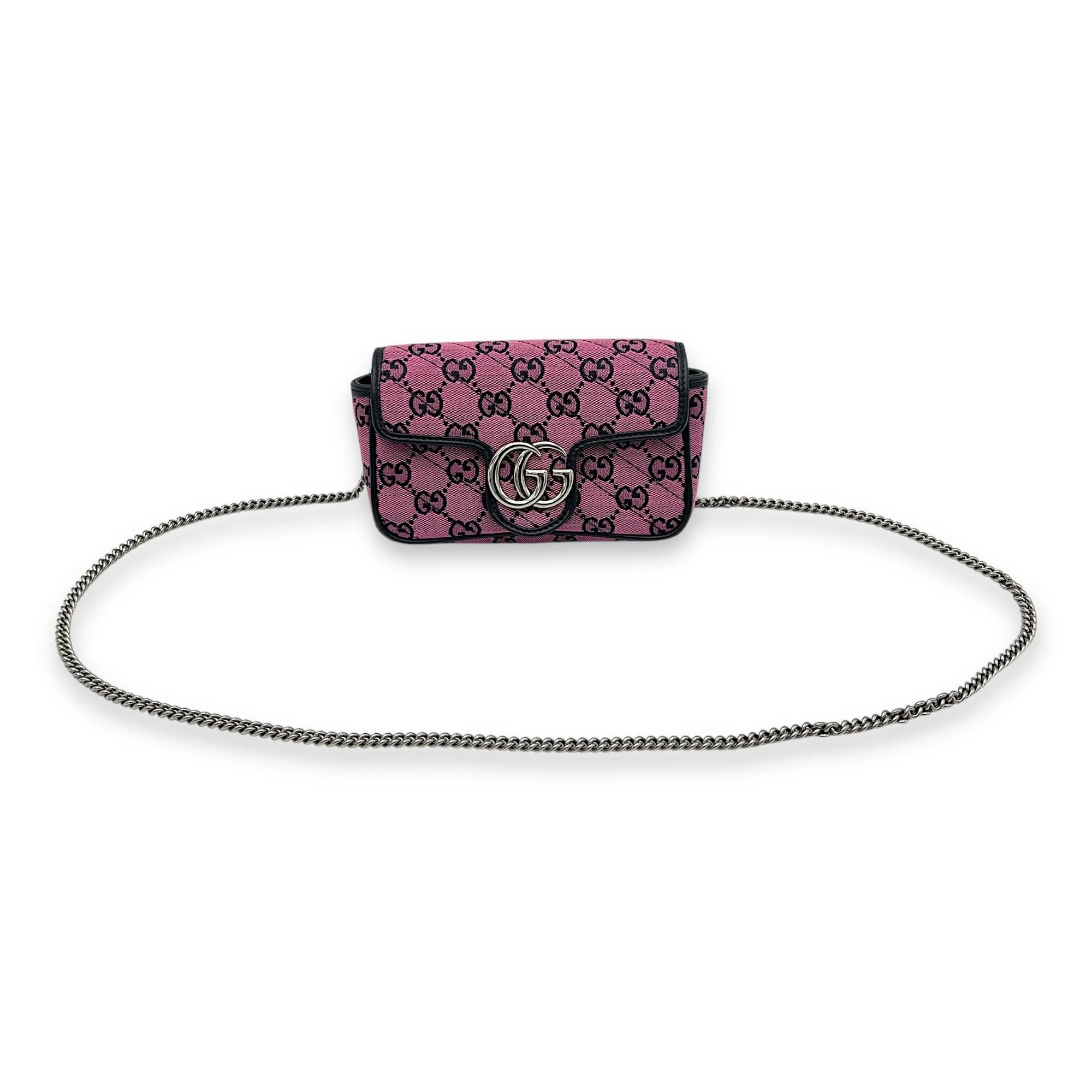 GG Marmont Super Mini Pink Crossbody Bag in Canvas, Silver hardware
