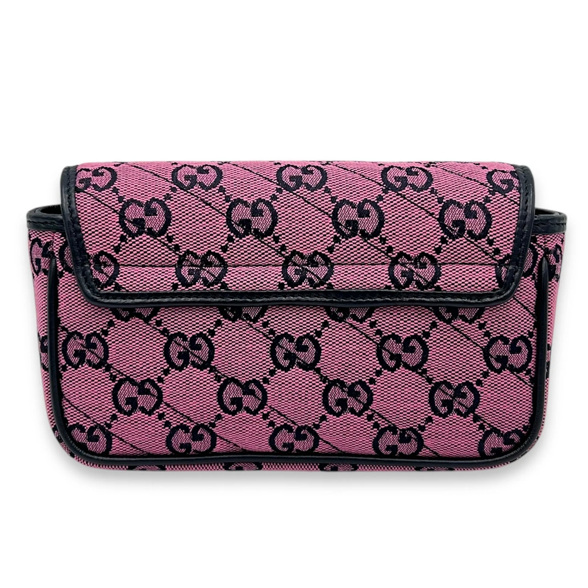 GG Marmont Super Mini Pink Crossbody Bag in Canvas, Silver hardware